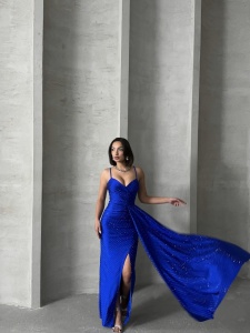 Rochie eleganta lunga cu bretele accesorizata cu strasuri - Img 3
