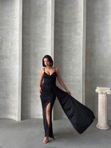 Rochie eleganta lunga cu bretele accesorizata cu strasuri - Img 7