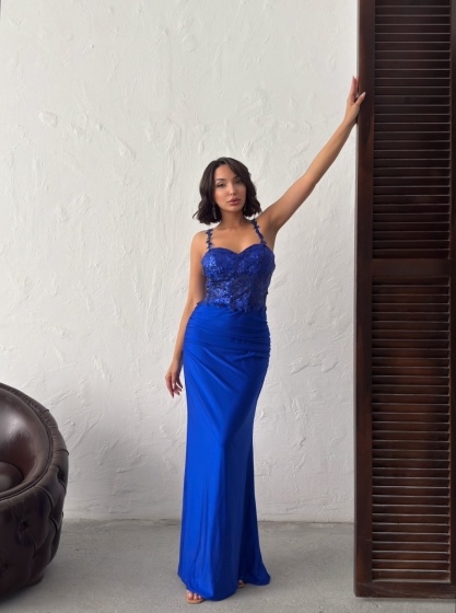 Rochie eleganta lunga cu broderie florală și paiete - Img 7