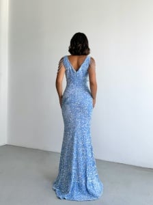 Rochie eleganta lunga cu paiete si lantisoare pe umeri - Img 2