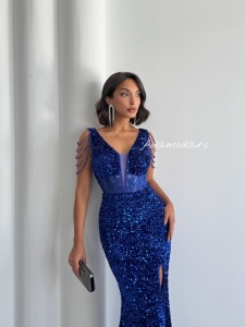 Rochie eleganta lunga cu paiete si lantisoare pe umeri - Img 6