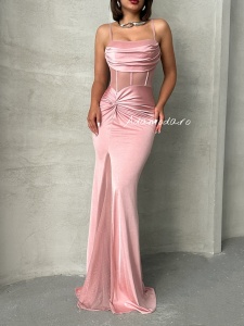 Rochie eleganta lunga din lycra cu tul accesorizata cu strasuri - Img 1