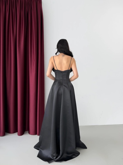 Rochie eleganta lunga din satin cu detalii florale - Img 5