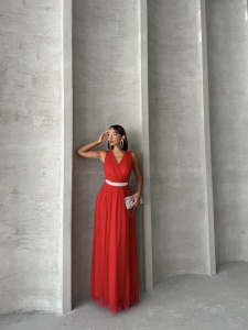 Rochie eleganta lunga din tul cu anchior petrecut - Img 3
