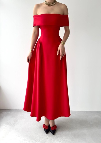 Rochie eleganta lunga pe umeri - Img 3