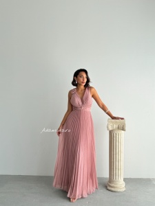 Rochie eleganta lunga plisata cu insertii sclipitoare - Img 7