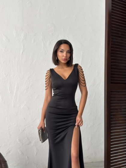 Rochie eleganta lunga tip sirena accesorizata cu lantisoare - Img 7