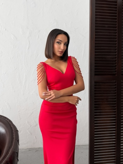 Rochie eleganta lunga tip sirena accesorizata cu lantisoare - Img 7