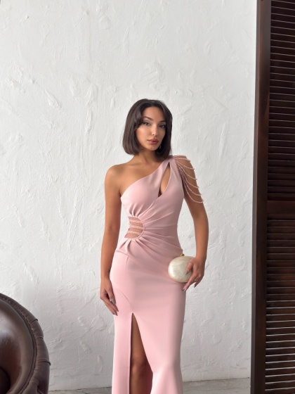 Rochie eleganta lunga tip sirena accesorizata cu lantisoare - Img 7