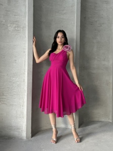 Rochie eleganta midi din voal cu accesorizata cu pampon - Img 5
