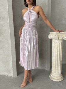 Rochie eleganta plisata cu aspect lucios - Img 3