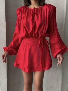 Rochie eleganta scurta cu maneca lunga si cordon in talie - Img 2