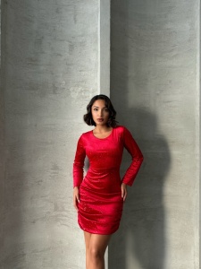 Rochie eleganta scurta din catifea cu siret pe spate - Img 5