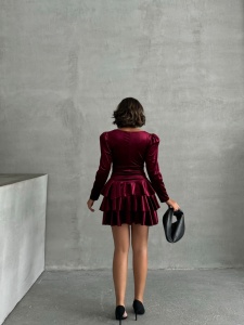 Rochie eleganta scurta din catifea cu volane - Img 2