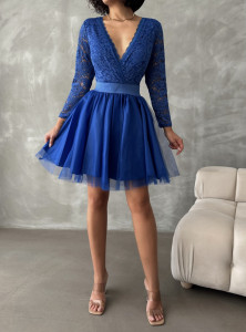 Rochie eleganta scurta din dantela si tul - Img 4