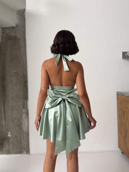 Rochie eleganta scurta din satin cu funda la spate - Img 2