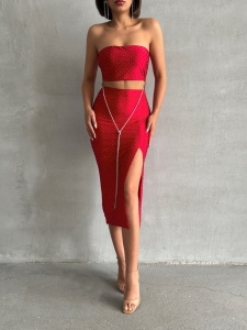 Rochie eleganta stransa pe corp cu accesoriu lant - Img 3