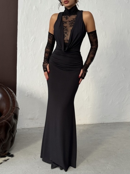 Rochie eleganta tip sirena accesorizata cu manusi - Img 2