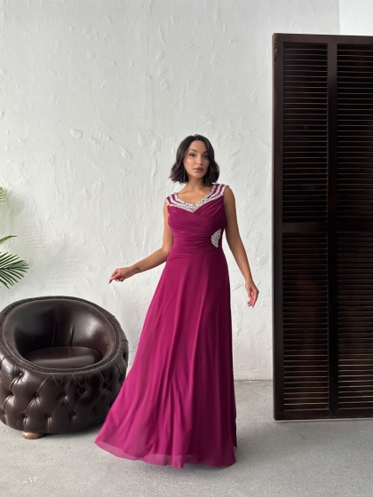 Rochie lunga din tull accesorizata cu strasuri - Img 8