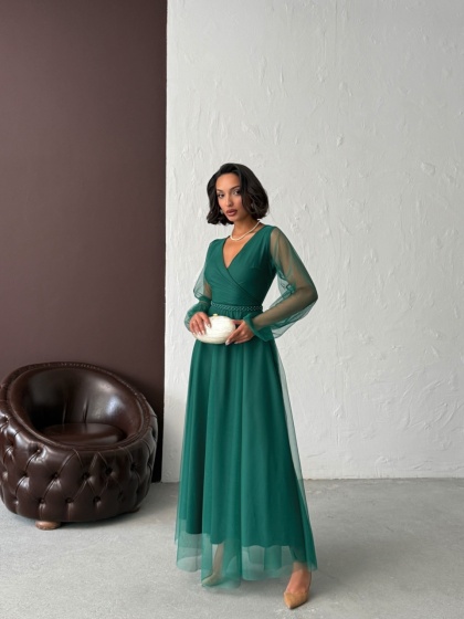 Rochie lunga din tull cu accesoriu in talie - Img 8