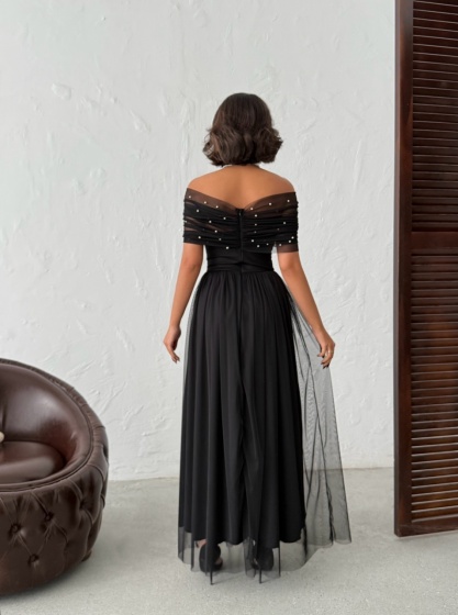 Rochie lunga din tull cu detalii perle - Img 2