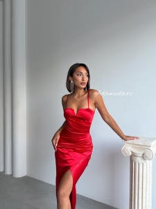 Rochie lunga eleganta din satin cu bretele - Img 5