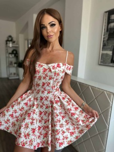 Rochie scurta cu imprimeu floral cu bretele - Img 3