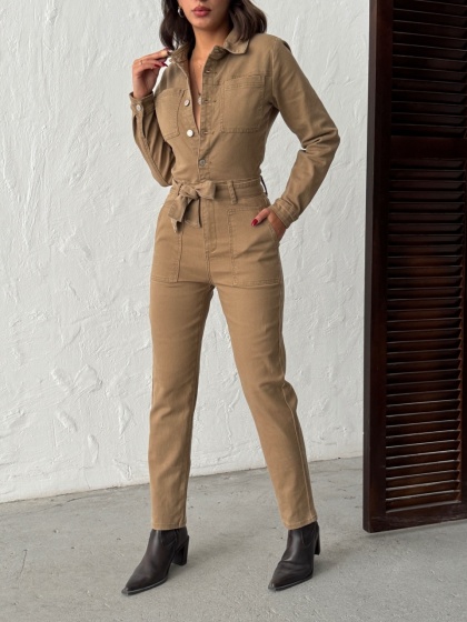 Salopeta din denim elastic cu nasturi - Img 3