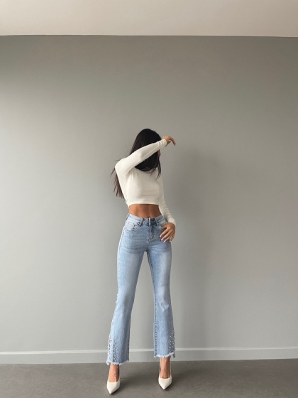 Blugi dama evazati cu perle - Img 3