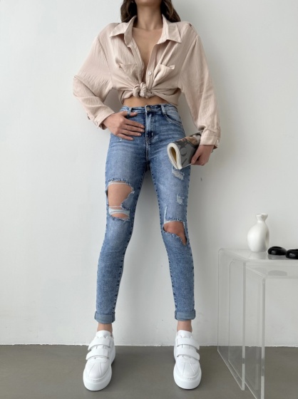 Blugi dama skinny cu rupturi - Img 2