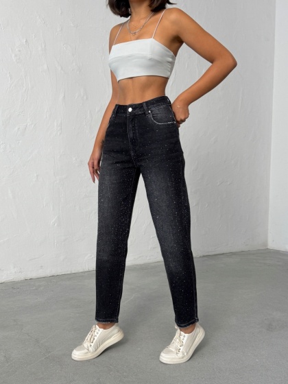 Blugi elastici cu aplicatii din strasuri - Img 6