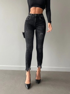 Blugi elastici skinny cu fermoar la glezna - Img 1