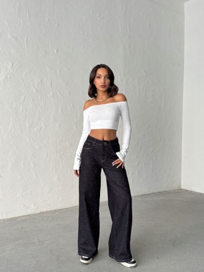 Blugi evazati elastici accesorizati cu strasuri - Img 6