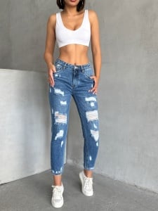 Blugi mom fit cu rupturi - Img 1