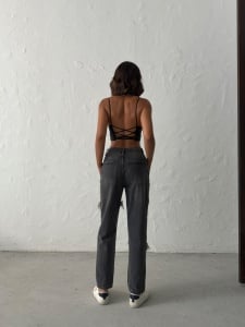 Blugi mom fit cu taietura asimetrica - Img 2