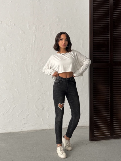 Blugi mom fit elastici cu detaliu inima - Img 7