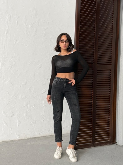 Blugi mom fit elastici cu mici rupturi - Img 5