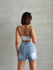 Blugi scurti elastici accesorizati cu strasuri - Img 2
