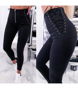 Blugi skinny cu siret pe lateral - Img 1