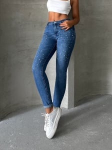 Blugi skinny cu strasuri aplicate