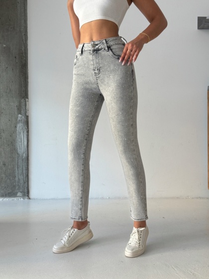 Blugi skinny elastici cu aplicatii din strasuri - Img 4
