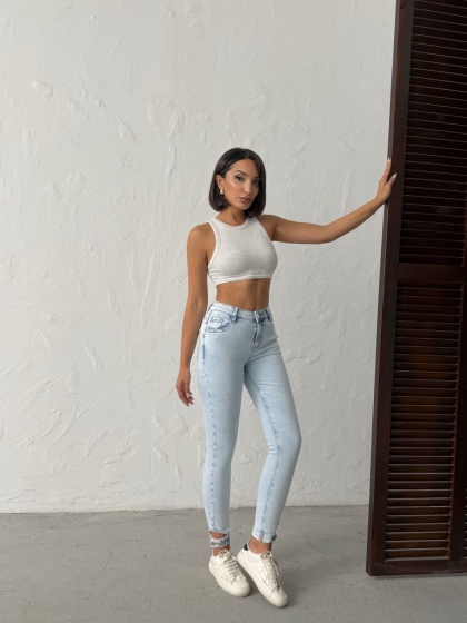 Blugi skinny elastici cu detalii la tiv - Img 7