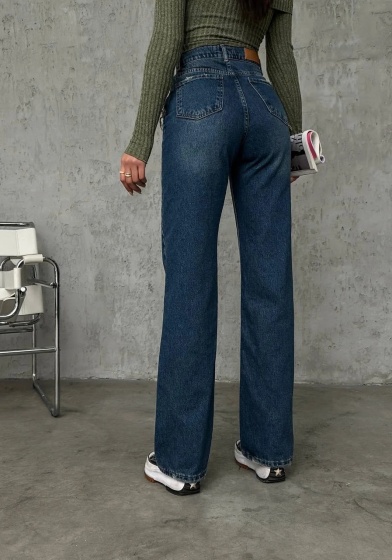 Blugi wide leg cu abraziuni în față - Img 5