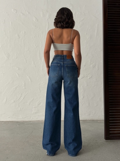 Blugi wide leg cu abraziuni în față - Img 3