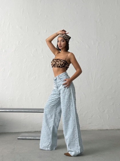 Blugi wide leg cu aspect vintage - Img 8