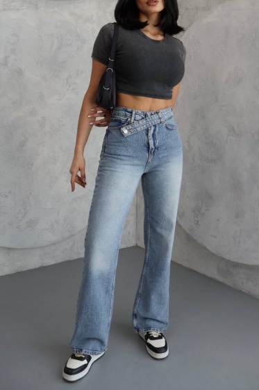 Blugi wide leg cu betelie petrecuta - Img 1