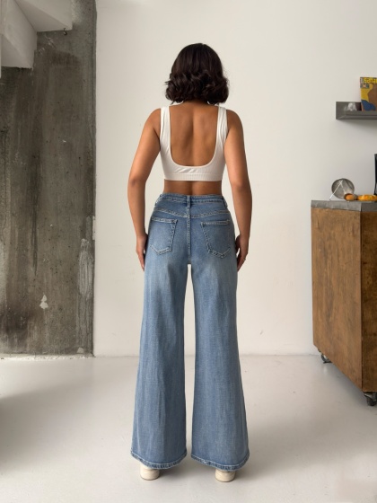 Blugi wide leg cu broderie decor - Img 2