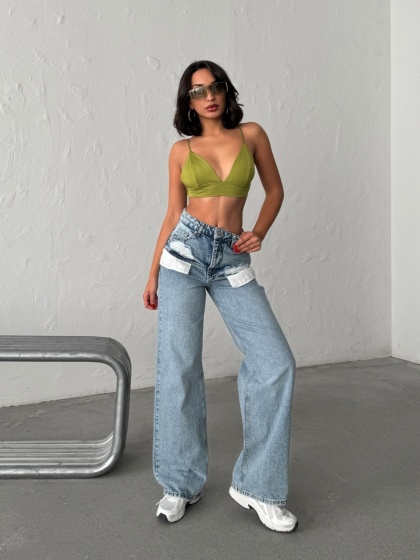 Blugi wide leg cu buzunare pe exterior - Img 6