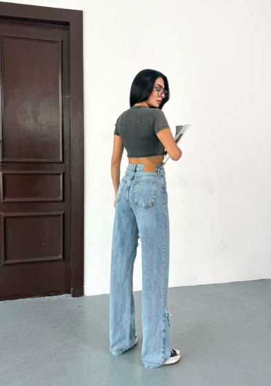 Blugi wide leg cu design asimetric - Img 5