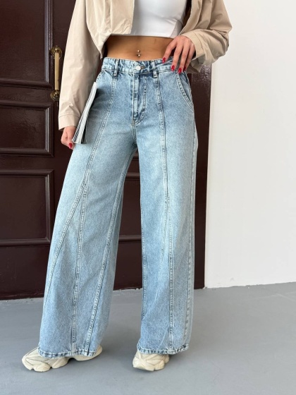 Blugi wide leg cu detaliu pe mijloc - Img 1